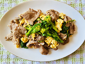 菜の花と豚肉の卵炒め（写真）